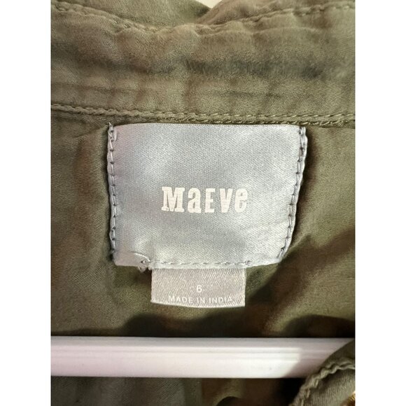Maeve Green Cotton Military Safari Style Long Sleeve Snap Button Shirt Size 6 - Picture 3 of 7